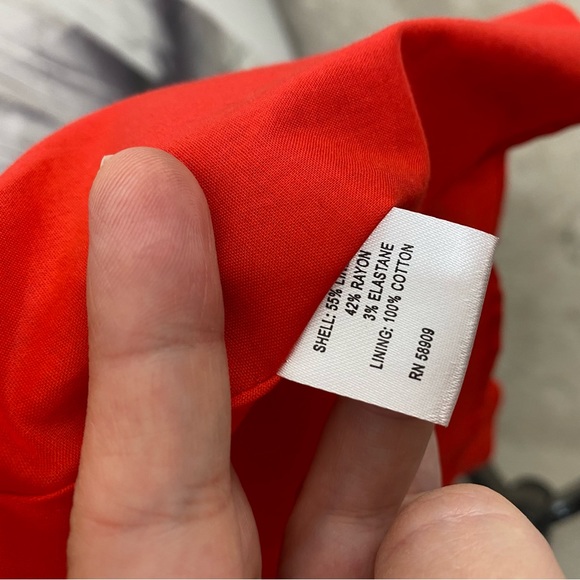 Antonio Melani Solid Red Linen Surplice V-Neck Short Puff Sleeve Wrap Tie Dress - Picture 13 of 15